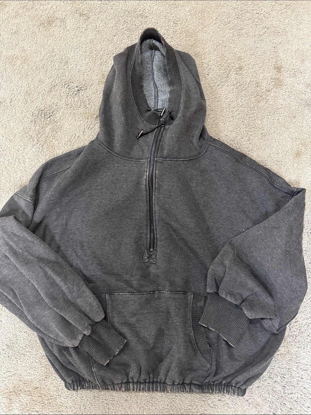 Zenana Outfitters Charcoal Hooded Quarter-Zip Pullover